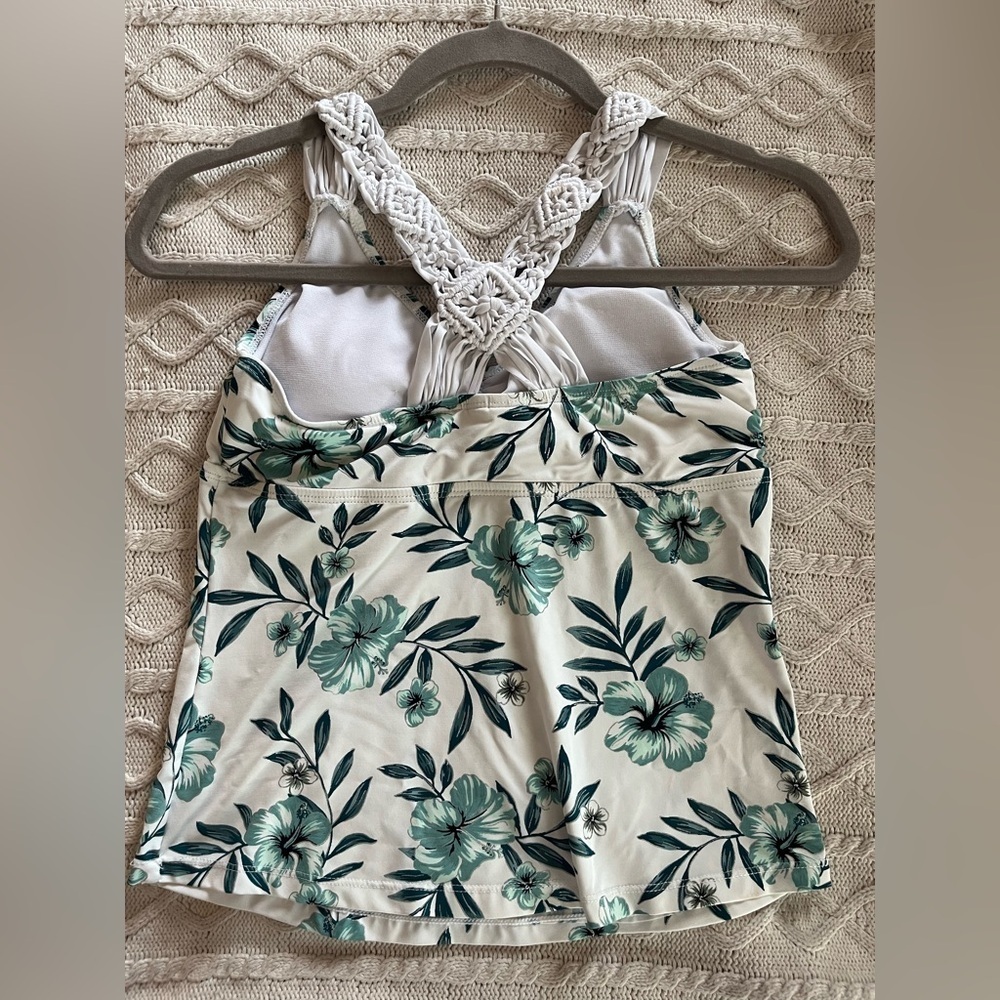 Ambrielle brand White & green Floral Tankini with knit braided straps size S - Picture 6 of 13